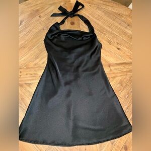 Know One Cares - little black silky halter dress - size large - tags attached